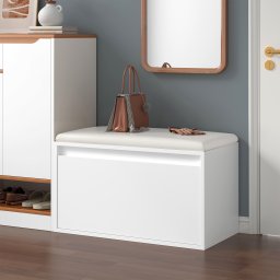 Banca pentru pantofi Degerfors 80x39x45 cm, alba, cu sezut tapitat