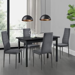 Set masa dining neagra 120x60 cm cu 4 scaune gri, Honningsvåg