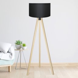 Lampadar Newport negru cu trepied din lemn pentru living
