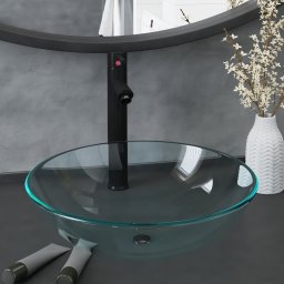 Chiuveta baie robinet si scurgere tip push, transparent sticla GartenMobel Dekor