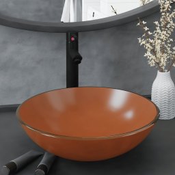 Chiuveta baie, robinet si scurgere tip push, maro sticla calita GartenMobel Dekor