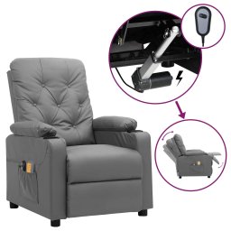 Fotoliu de masaj electric, gri, piele ecologica GartenMobel Dekor