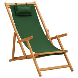 Scaun de plaja pliabil, verde, lemn masiv de eucalipt, textil GartenMobel Dekor