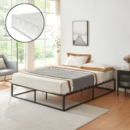 Pat metalic Kreta 180x200 cm cu saltea din spuma rece, negru