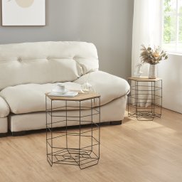 Set 2 masute laterale Hørsholm din metal negru si blat lemn