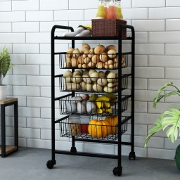 Carucior de bucatarie Rudbjerg din metal negru cu 4 cosuri