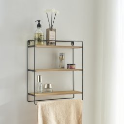 Raft de perete Skovbo cu 3 polite, negru si aspect lemn