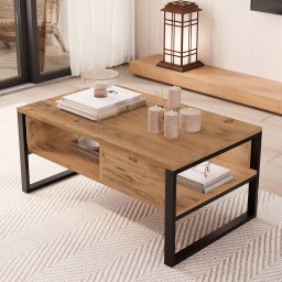 Masa de cafea Laukaa 100x60 cm, stejar rustic, cu 2 rafturi