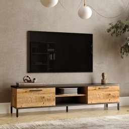 Comoda TV Lempäälä cu 2 rafturi, 160 x 35 x 39 cm, stejar antichizat/antracit