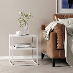 Masa laterala Raahe alba cu polita, design modern, din metal