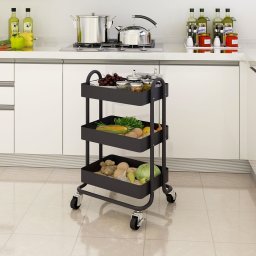 Carucior de bucatarie Pyhäntä cu 3 niveluri si roti, negru mat