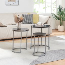 Set 3 mese laterale Bornholm, negre cu efect marmura, cadru metalic