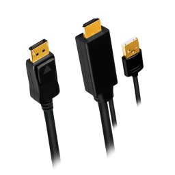 CABLU video LOGILINK, HDMI (T) 1.4 + USB (T) la DisplayPort (T) 1.2, 1m, conectori auriti, rezolutie maxima 4K (3840 x 2160) la 30 Hz, plastic, triplu ecranaj, USB powered, negru