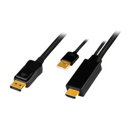CABLU video LOGILINK, HDMI (T) 1.4 + USB (T) la DisplayPort (T) 1.2, Lungime 2m, Conectori auriti, Rezolutie maxima 4K (3840 x 2160) la 30 Hz, Plastic, Triplu ecranaj, USB powered, Negru, "CH0091