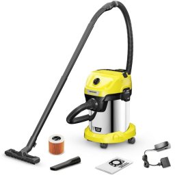Aspirator umed-uscat cu acumulator Karcher WD 3-18 S 1.628-576.0, Baterie de 18 V, 17 L otel inoxidabil, Furtun 2 m, Include baterie si incarcator de baterie