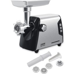 Masina de tocat Heinner HMG-Y2000SS, 2000W, angrenaj metalic si carcasa din aluminiu, capacitate tocare de 3kg/min, cutit inox, 3 site metalice, buton switch cu 2 viteze, functie reverse, carcasa inox, negru/argintiu