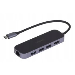 Hub Unitek, USB-C 3.1, RJ-45, USB, HDMI, 4K, 100W, Negru/Gri