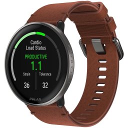 Ceas Inteligent Polar Ignite 3,Titanium, curea piele Maro, 43 mm, AMOLED, Masura M/L