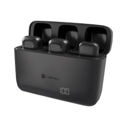 Microfon lavaliera Natec Hopper NMI-2256, Wireless, port Lightning, autonomie 4 ore, 2 unitati, Negru