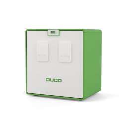 Unitate centralizata de ventilatie cu recuperare de caldura Duco DucoBox Energy Comfort Plus D350, pentru constructii rezidentiale, clasa eficienta A, montare podea sau perete, cu afisaj digital, 92.7 W, Alb-Verde