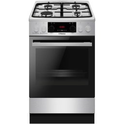 Aragaz pe gaz si cuptor electric Hansa FCMXS593632, clasa energetica A, gaz, culoare inox + cuptor electric, 65 litri, 4 zone de gatit, display LED