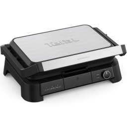 Gratar electric multifunctional Tefal SuperGrill 3 in 1 XL GC520DE0, 2000W, placi detasabile, invelis antiaderent, 3 trepte de temperatura, functie tip cuptor si barbeque, suprafata de gatire 800 cm2, depozitare pe verticala, Argintiu / Negru