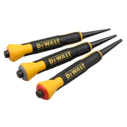Set 3 dornuri cu maner bi-material DeWALT DWHT0-58018, absorbtie socuri, protectie mana, miez otel solid, codare pe culori, dimensiuni 0.8/1.5/2.4 mm