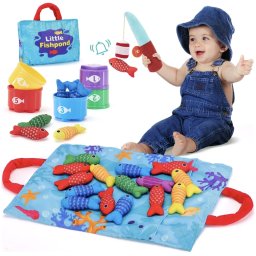 Set de pescuit si sortare culori textil, 22 piese, pentru copii 6 luni+
