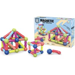 Joc STEM cuburi magnetice Magnetic Sticks 42 piese colorate pentru constructii