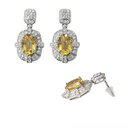 Cercei Citrin Cu Zircon Oval Fatetat 20x12x14 mm Argint 925 – 1 Pereche