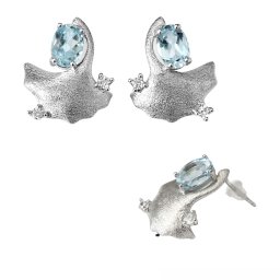 Cercei Acvamarin Oval Fatetat 17x14x14 mm Argint 925 – 1 Pereche Pentru Tinute Elegante