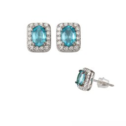 Cercei Topaz Cu Zircon Oval Fatetat 8x6x15 mm Argint 925 – 1 Pereche