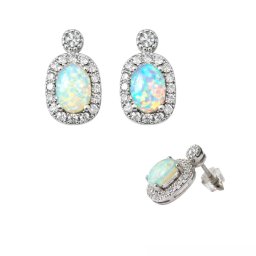 Cercei Opal De Foc Cu Zircon Oval 12x7x16 mm Argint 925 – 1 Pereche