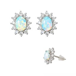 Cercei Opal De Foc Cu Zircon Oval 12x10x16 mm Argint 925 – 1 Pereche