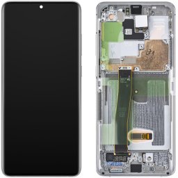 Piese si componente Display - Touchscreen Samsung Galaxy S20 Ultra / Samsung Galaxy S20 Ultra 5G, Cu Rama, fara camera frontala, Alb, Service Pack GH82-26032C