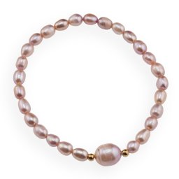 Bratara pe elastic Perle de cultura roz, 6-10mm