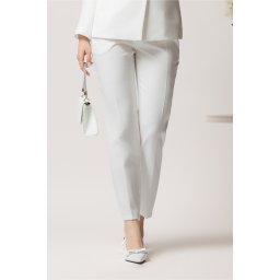Pantaloni albi din stofa conici- Moze