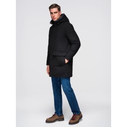 Ombre Men's parka coat with wool and hood - black