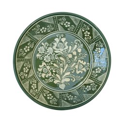Farfurie ceramica de Corund - diametru 18.5 cm - verde cu model alb