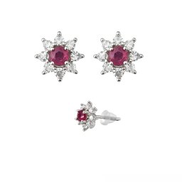 Cercei Rubin Cu Zircon Rotund Fatetat 8x8x15 mm Argint 925 – 1 Pereche