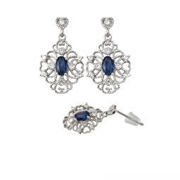Cercei Safir Cu Zircon Oval Fatetat 19x11x12 mm Argint 925 – 1 Pereche