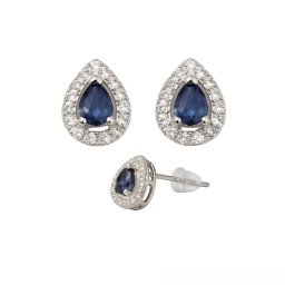 Cercei Safir Cu Zircon Oval Fatetat 21x10x15 mm Argint 925 – 1 Pereche