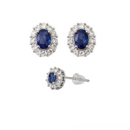 Cercei Safir Albastru Cu Zircon Oval Fatetat 9x8x15 mm Argint 925 – 1 Pereche