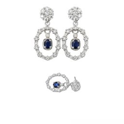 Cercei Safir Cu Zircon Oval Fatetat 21x10x15 mm Argint 925 – 1 Pereche
