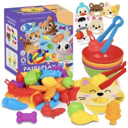 Joc Montessori de sortare culori cu piese silicon Hrana animalelor, 50 piese, 3 ani+