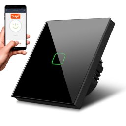Intrerupator inteligent MCE716B Comutator tactil simplu, SMART, Tuya APP, sticla, negru cu iluminare patrata buton