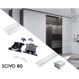 Set sistem si sine SCIVO 80 pentru 2 usi glisante de sifonier, L=2000 mm, finisaj auriu mat
