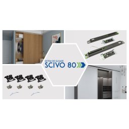 Set sistem, sine si amortizare laterala SCIVO 80 pentru 2 usi glisante de sifonier, L=2000 mm, finisaj auriu mat
