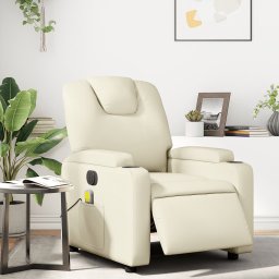 Fotoliu electric de masaj rabatabil, crem, piele ecologica GartenMobel Dekor