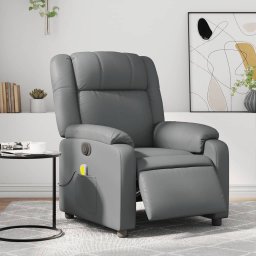 Fotoliu de masaj electric rabatabil, gri, piele ecologica GartenMobel Dekor